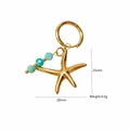 Boucles d'oreilles étoile de mer dorées avec perles turquoise et taille 28x25mm - Grande étoile de mer et perles turquoise (9) / Or