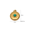 Macro shot of 20mm x 15mm vintage gold pendant with green turquoise stone inlay - Octagonal Starburst Round Relief Style (2)