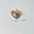 Detail view of 18mm gold heart pendant with 6 green gemstones and size dimensions - Green Gem Inlaid Heart Pendant Only (Without Chain) (6)
