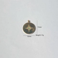 Macro shot of gold starburst pendant with green zircon inlay showing size dimensions - Round Starburst Style (4)
