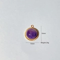 Gold-plated stainless steel pendant with round purple stone and serrated edge detail - Gold Round With Purple Crystal Look Stone