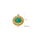 Vintage gold plated round green gemstone pendant with textured rim measuring 18mm - Retro Green Stone Inlaid Round Style (1)