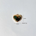 Detail of 15mm heart pendant in gold plated steel with green stones and dimensions - 15mm / Gold Heart With Dark Green Stone
