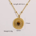 Detail of gold stainless steel necklace with tiger eye stone and dimensions overlay - Yellow Tiger Eye Necklace