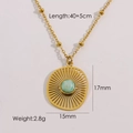 Detailed view of gold mesh pendant with green crystal stone including dimensions 15x17mm - Amazonite Necklace