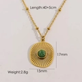 14K gold plated stainless steel sunburst necklace with green natural stone pendant - African Jade Necklace