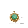 Vintage sunburst gold pendant with faceted green gemstone, 23mm x 20mm round charm - Vintage Beaded Edge Round Sun Style (6)