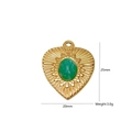 Vintage heart-shaped gold pendant with green natural stone and radial texture details - Radiant Engraved Texture Heart Style (7)