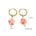 Detail of gold starfish earrings with pink resin pendant and pearls measuring 37mm - Pink Streamlined Star Style (11)