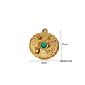 Vintage 16mm gold plated round pendant with turquoise stone and celestial engraving - Moon Sun Star Symbols Round Style (11)