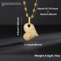 Collana a cuore in ottone placcato oro 18k con pavé di zirconi e misure indicate - Stile Doppio Cuore Sovrapposto (XL10658)