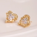 Orecchini a cuore lava in metallo dorato fluido con zirconi a cuore trasparenti - Stile Cuore Trasparente (ED13378-FD-01) / bianco dorato