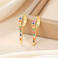 Orecchini pendenti dorati con pietre di zircone colorate con motivo arcobaleno - Oro Colorato