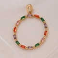 Luxurious 18k gold-plated circular pendant with multi-color baguette cut zircon crystals - Colorful Zircon Circular Style (DZ11662-FD-05)