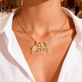 Collana dorata da donna con ciondoli albero della vita, foglia e ramo con zirconi bianchi - Stile Pendente Combinato (DZ136421425214520)