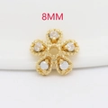 8mm gold plated 5-petal flower bead cap with sparkling cubic zirconia for DIY jewelry - My13116 Large Size Real Gold One (b-i17) / 1