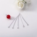 Silver metal eye pins for DIY jewelry making with a decorative red bead detail - 45mm / White Gold Eye Pin