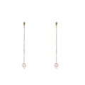 Pendientes largos minimalistas de cadena con perlas de agua dulce y acabado dorado en blanco - Dorado