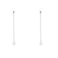 Pendientes minimalistas de cadena larga plateada con perlas de agua dulce para mujeres - Plateado