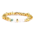 Bracelet extensible en perles dorées irrégulières avec perles d'eau douce et pierre verte - Or + Perle d'eau douce