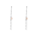 Elegant long chain earrings with freshwater pearls and silver paperclip links - Silver Earrings