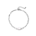 Silver paperclip and round link chain bracelet with freshwater pearl on white background - Silver Bracelet