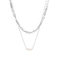 Dettaglio della catena a graffetta argento con catenina a croce e tre perle rosa - Collana (YN779) / Argento
