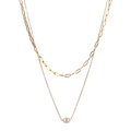 Gold double-layered necklace featuring a paperclip chain and freshwater pearl pendant - Single Necklace / Gold Necklace