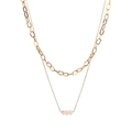 Collana a doppio strato in acciaio inossidabile con tre pendenti di perle d'acqua dolce - Collana (YN779) / Oro