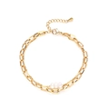 Minimalist waterproof double-layer gold stainless steel bracelet with three pearls - Bracelet (YB778) / Gold