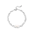 Detail of silver stainless steel paperclip chain bracelet with three white freshwater pearls - Bracelet (YB778) / Silver