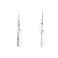 Silver stainless steel long earrings with paperclip chains and freshwater pearls - Long Drop Earrings (YE780) / Silver