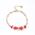 Gold chain bracelet with red crushed stone and freshwater pearls on white background - Red Stone Pearl Style (YB806-G) / Gold