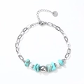 Waterproof stainless steel chain bracelet with turquoise and freshwater pearls for women - Turquoise Pearl Style (YB806-S) / Silver