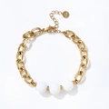 Bracciale a catena in acciaio inossidabile placcato oro 18K con tre grandi perle bianche - Stile Tre Perline Bianche (YB869-G)