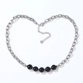 18K gold plated stainless steel necklace with black onyx beads in a heart shape - Silver Black Bead Style / Silver