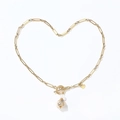 Collana a graffetta in acciaio inossidabile placcato oro 18K con chiusura a T e cuore - Oro