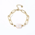 18K gold plated stainless steel paperclip chain bracelet with a baroque freshwater pearl - Bracelet (YB871) / Gold