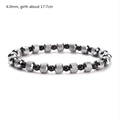 Detail of 6mm black and silver grid textured beads on an elastic stainless steel bracelet - 6mm / Black and Silver Mix (YB900BLK)
