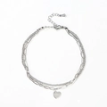 Bracciale a catena doppia in acciaio inossidabile con perline d'argento e ciondolo a cuore - Argento