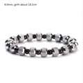Detail of 8mm waterproof beads and grid engraved metal spheres on beaded stretch bracelet - 8mm / Black and Silver Mix (YB900BLK)