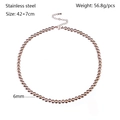 Close-up of 6mm polished rose gold stainless steel bead necklace with lobster clasp - Rose Gold Round Bead (YN-993RG-6mm)