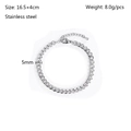 Silver stainless steel Cuban chain bracelet detail with length 16.5+4cm and 5mm width - 5mm Width-16.5+4cm Length / Silver