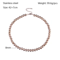 Polished rose gold stainless steel 8mm bead necklace with an adjustable link chain - Rose Gold Round Bead (YN-993RG-8mm)