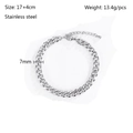 Detail view of silver stainless steel cuban curb chain bracelet with 17+4cm size mark - 7mm Width-17+4cm Length / Silver