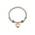 Bracelet à perles dorées avec pierres vertes et grand pendentif en cœur sur fond blanc - Vert (Bracelet d'Agate Verte)