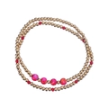 Close-up of double-layer beaded bracelet with gold beads and faceted red crystals - Layered Set (YB1015-1016-RED-set)
