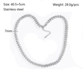 Flat Cuban link necklace in stainless steel measuring 7mm wide with adjustable extension chain - 7mm Wide (YY1020-S) / Silver