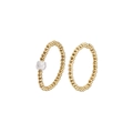 Detail view of two gold stainless steel beaded rings with a clear faceted zircon stone - White 2-Piece Set