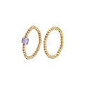 Detalle de anillos de cuentas doradas de acero inoxidable con circón cuadrado púrpura - Conjunto de Conejo Púrpura